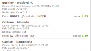 Scommesse vincenti 26-09-16