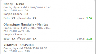 Scommesse vincenti 25-09-16