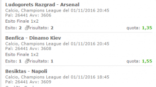 Scommesse vincenti 01-11-16