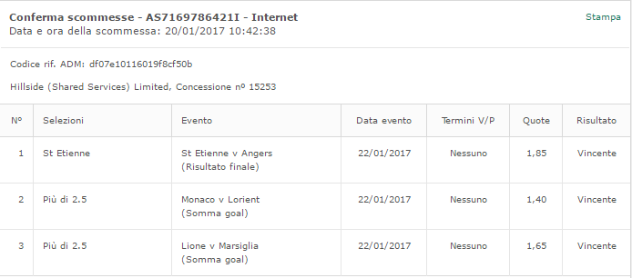 schedina vincenti ligue 1