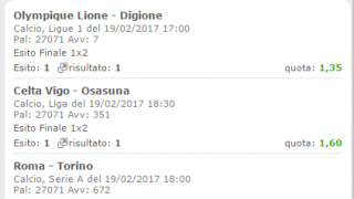Scommesse vincenti 19-02-17