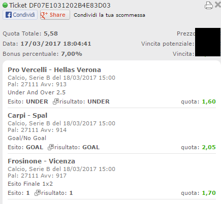 schedina serie B vincente