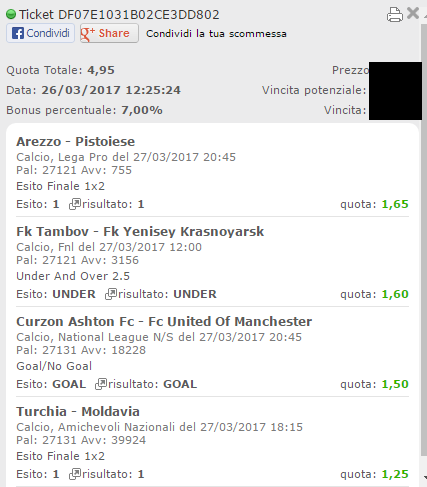 schedina vincente 27-03-17