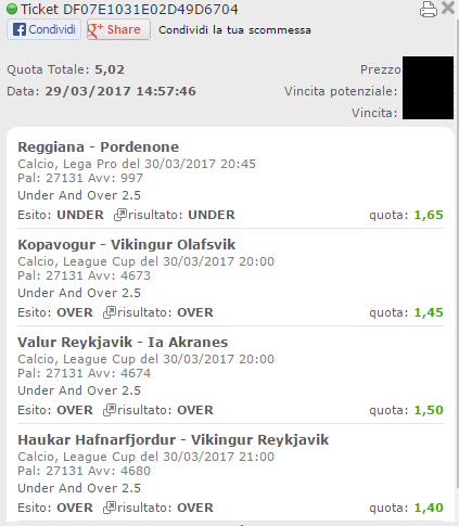 schedina vincente 30-03-17