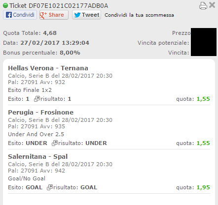 schedina vincente serie B