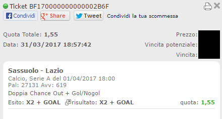 combo vincente sassuolo-lazio