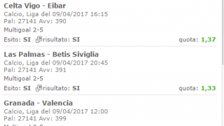 Scommesse vincenti 09-04-17