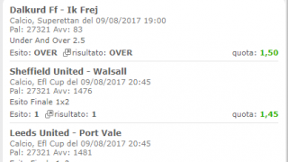 Scommesse vincenti 09-08-17