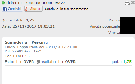 combo vincene sampdoria-pescara