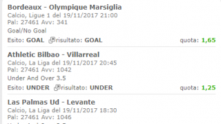 Scommesse vincenti 19-11-17