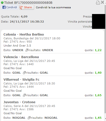 schedina mista vincente