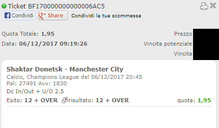 combo vincente shaktar-manchester city
