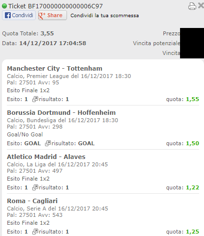 schedina mista vincente