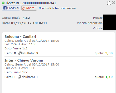 schedina serie a vincente