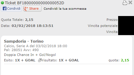 combo vincente sampdoria-torino