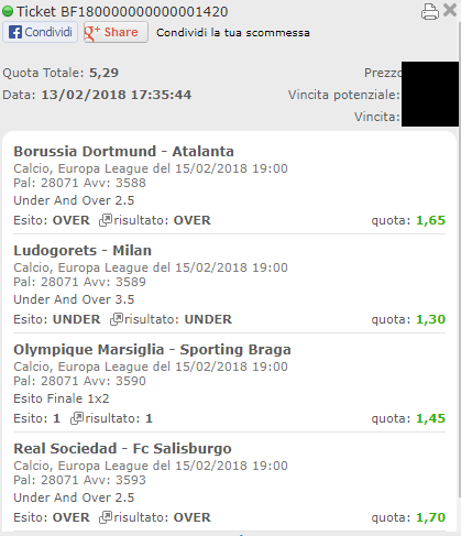 schedina europa league vincente