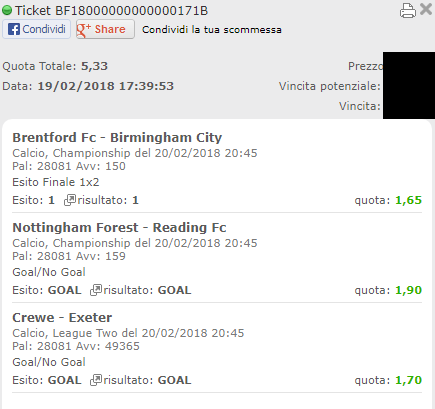 schedina vincente 21-02-18