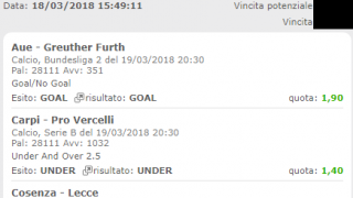 Scommesse vincenti 19-03-18 Scommesse vincenti 19-03-18
