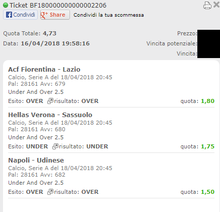 schedina vincente serie a