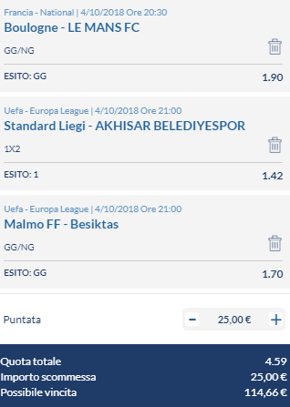 scommesse pronte di oggi 2018-10-04