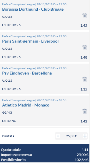 scommesse pronte Champions League 2018-11-27