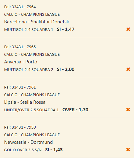 scommesse pronte Champions League 2023-10-24