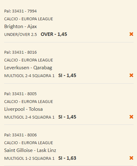 scommesse pronte Europa League 2023-10-26