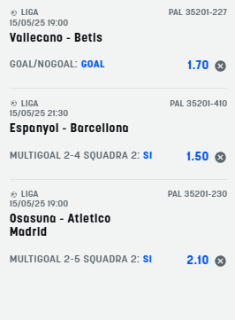 scommesse pronte di oggi 2025-05-15