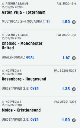 scommesse pronte di oggi 2025-05-16