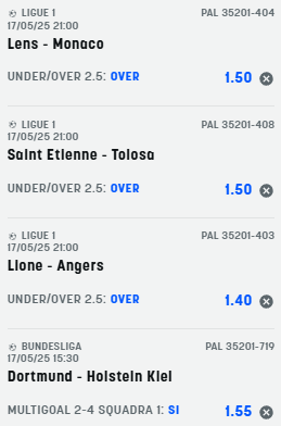 scommesse pronte di oggi 2025-05-17