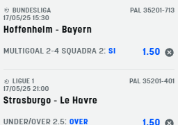 Scommesse vincenti 17-05-25