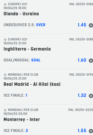 scommesse pronte di oggi 2025-06-18