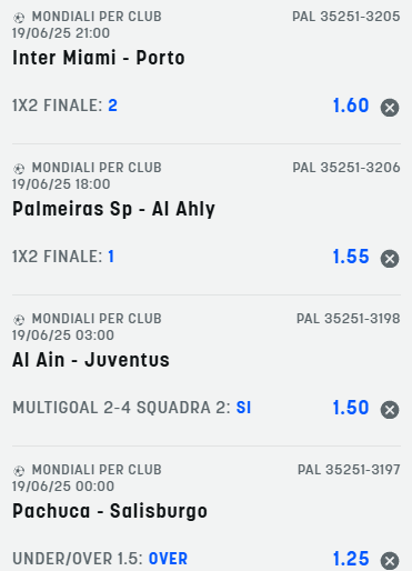 scommesse pronte di oggi 2025-06-19