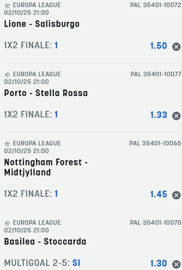 scommesse pronte Europa League 2025-10-02