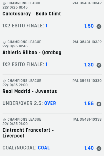 scommesse pronte Champions League 2025-10-21
