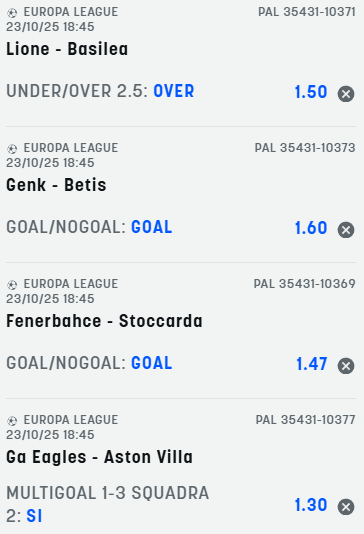 scommesse pronte Europa League 2025-10-23