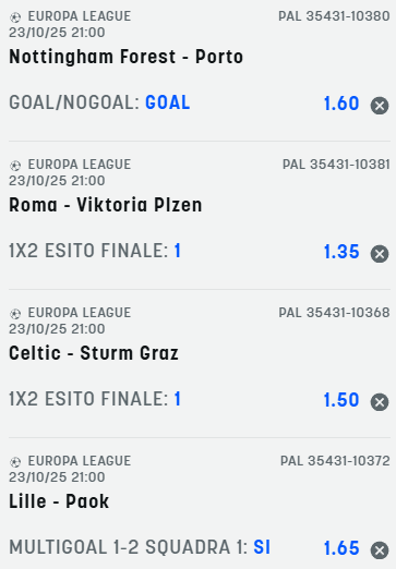 scommesse pronte Europa League 2025-10-23