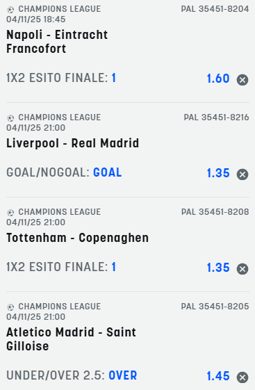 scommesse pronte Champions League 2025-11-04