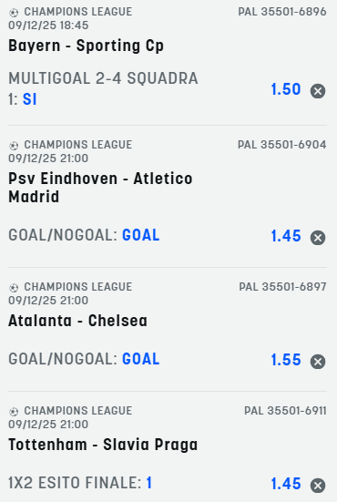 scommesse pronte Champions League 2025-12-09