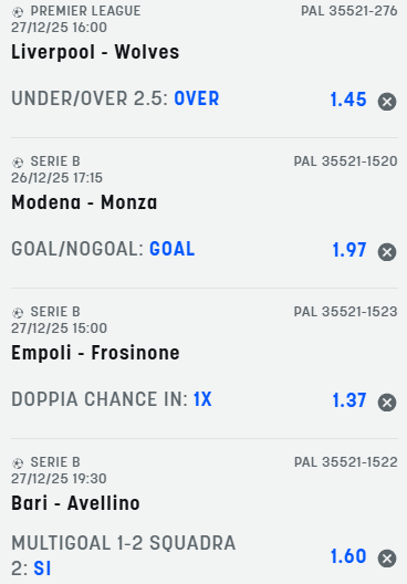 scommesse pronte di oggi 2025-12-27