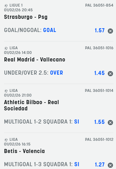 scommesse pronte di oggi 2026-02-01