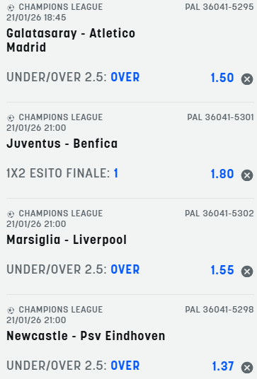 scommesse pronte Champions League 2026-01-20