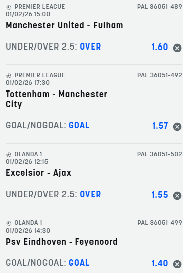 scommesse pronte di oggi 2026-02-01