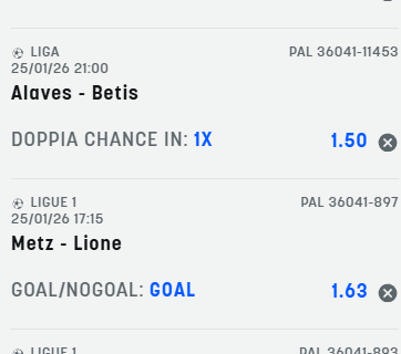 Scommesse vincenti 25-01-26