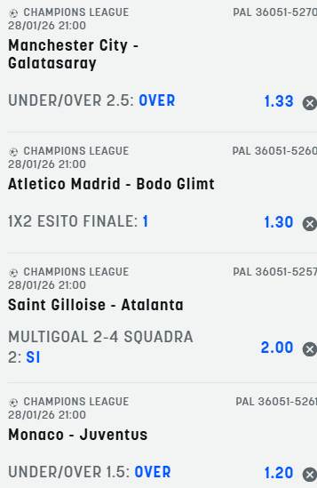 scommesse pronte Champions League 2026-01-28