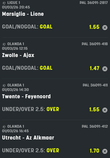 scommesse pronte di oggi 2026-03-01