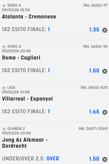 scommesse pronte di oggi 2026-02-09