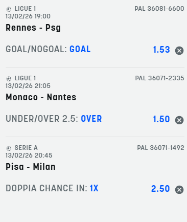 scommesse pronte di oggi 2026-02-13