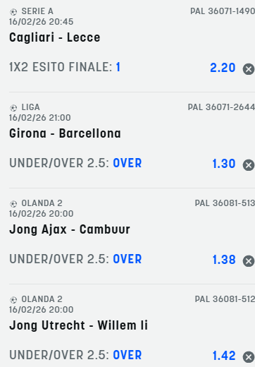 scommesse pronte di oggi 2026-02-16