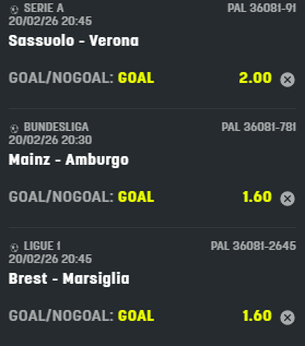 scommesse pronte di oggi 2026-02-20